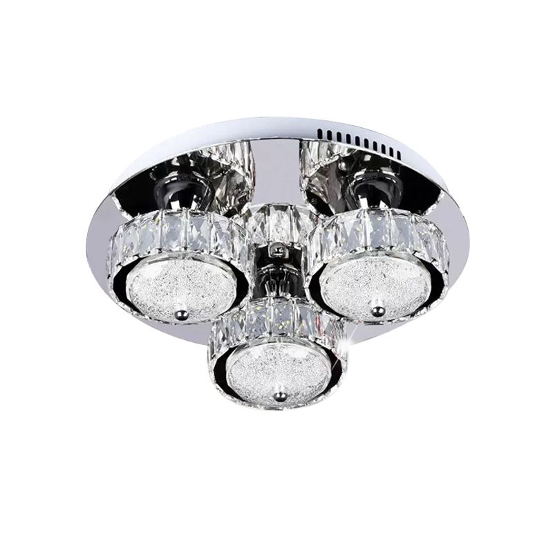 Circular Ceiling Flush Mount Contemporary Crystal Block LED Bedroom Flushmount in Stainless-Steel, Warm/White Light