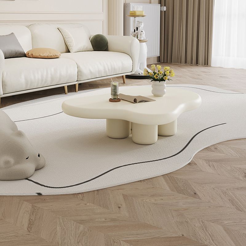 Nordic Wooden 4 Legs Coffee Table, Wooden Cloud Cocktail Table in White/Black/Beige