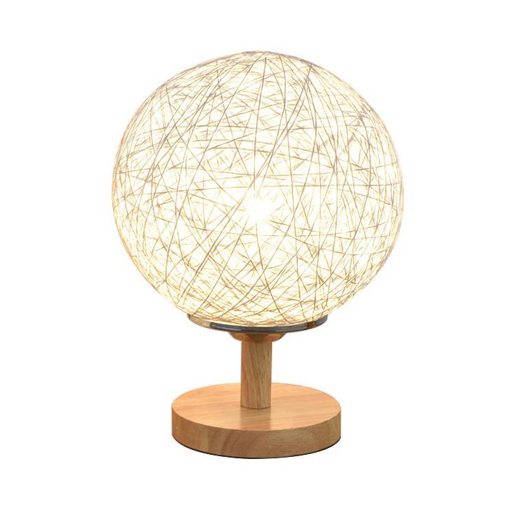Lampada da tavolo intrecciata a mano rattan Contemporary 6 "/7" W 1 Lulb Light/Red Table Light con ombra globale e base in legno