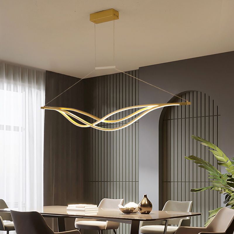 Luminaire île en forme d'onde en métal lampe à suspension à LED minimaliste pour salle à manger