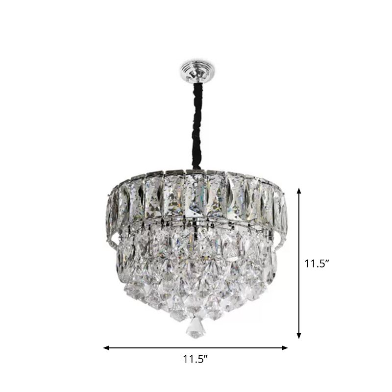 Stainless Steel Round/Square Tiers Pendant Modern Beveled Cut Crystal LED Hanging Light Fixture