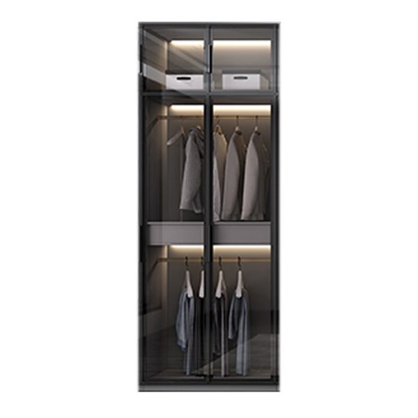 Black Manufactured Wood Cabinet with Glass Doors Modern Storage Cabinet