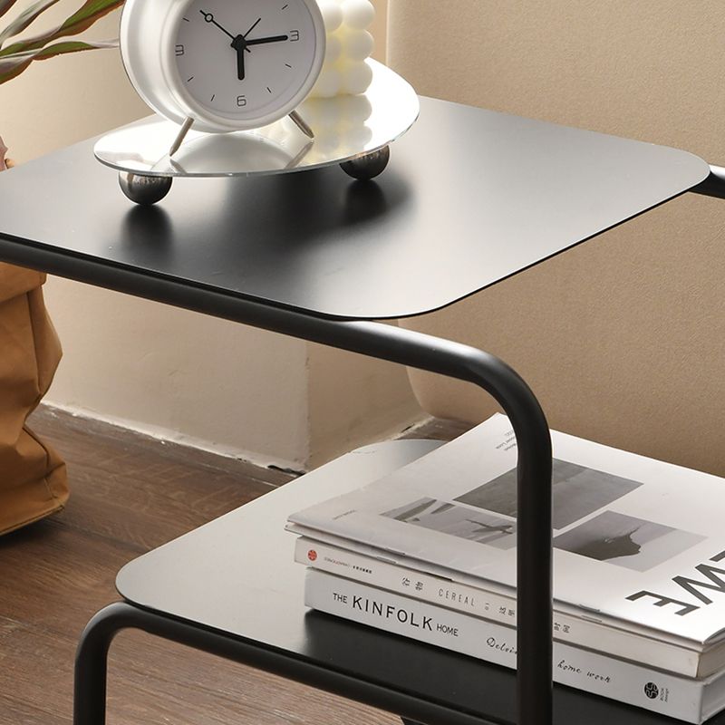 Modernistic Sled Base Side Table Rectangular Metal Top End Table with Shelf