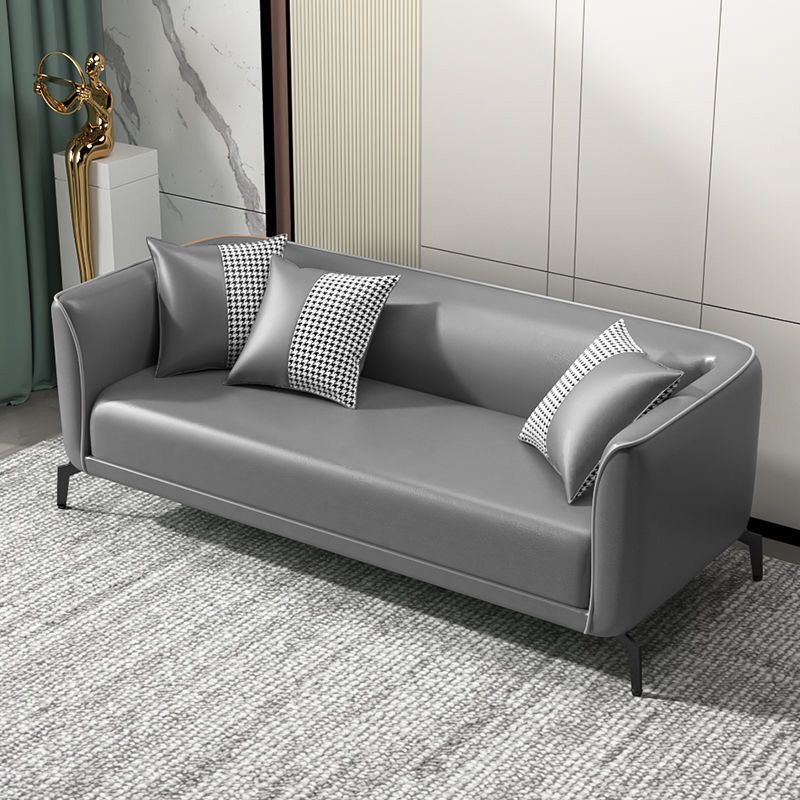 Tight Back Sofa Scandinavian Faux Leather Square Arm Sofa for Living Room