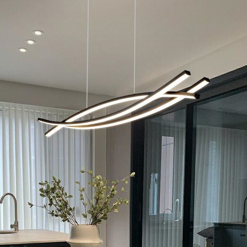 3 Lights Metal Geometric Island Lighting Kit Simplicity in Black