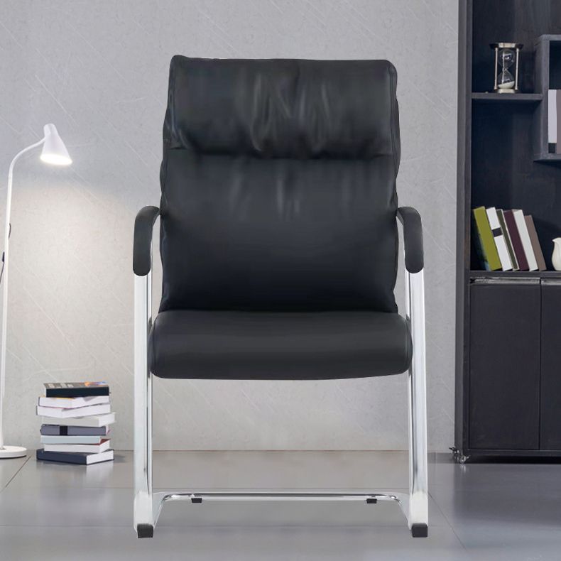 Contemporary Arm Chair Fixed Arms No Wheels Black Leather High Back Chair