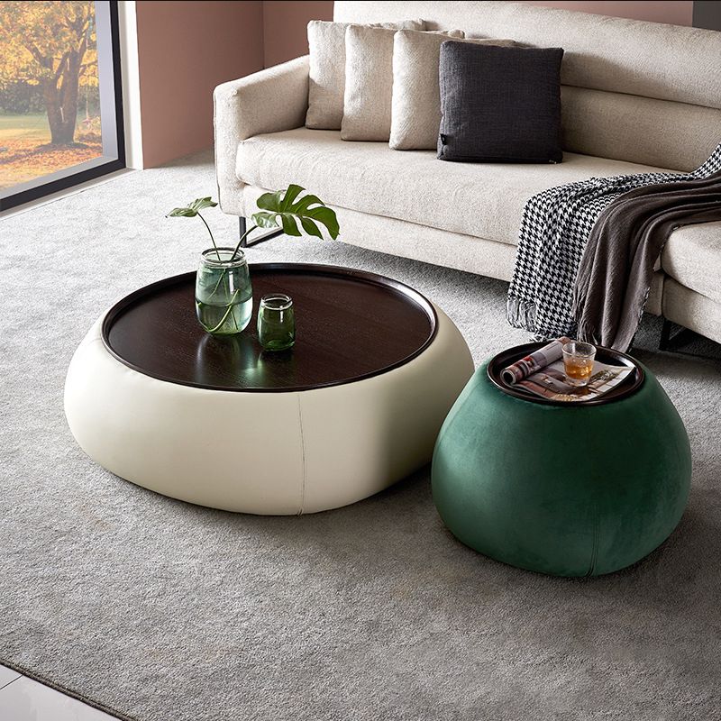 Modern Green/Orange/White Wood Round Pedestal Coffee Table with Storage
