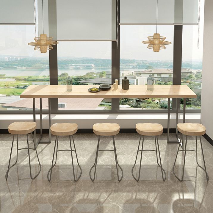 Modern Bistro Bar Table Rectangle Wood Double Pedestal Bar Table