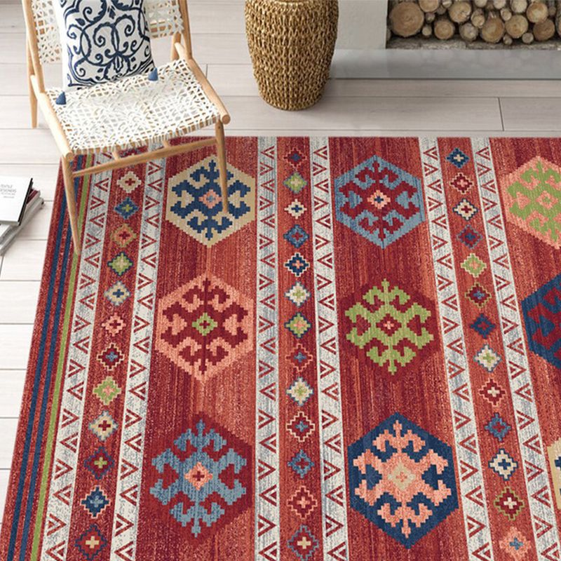 Festive Bohemian Style Rug Multi-Color Rhombus Print Rug Non-Slip Pet Friendly Washable Carpet for Family Room