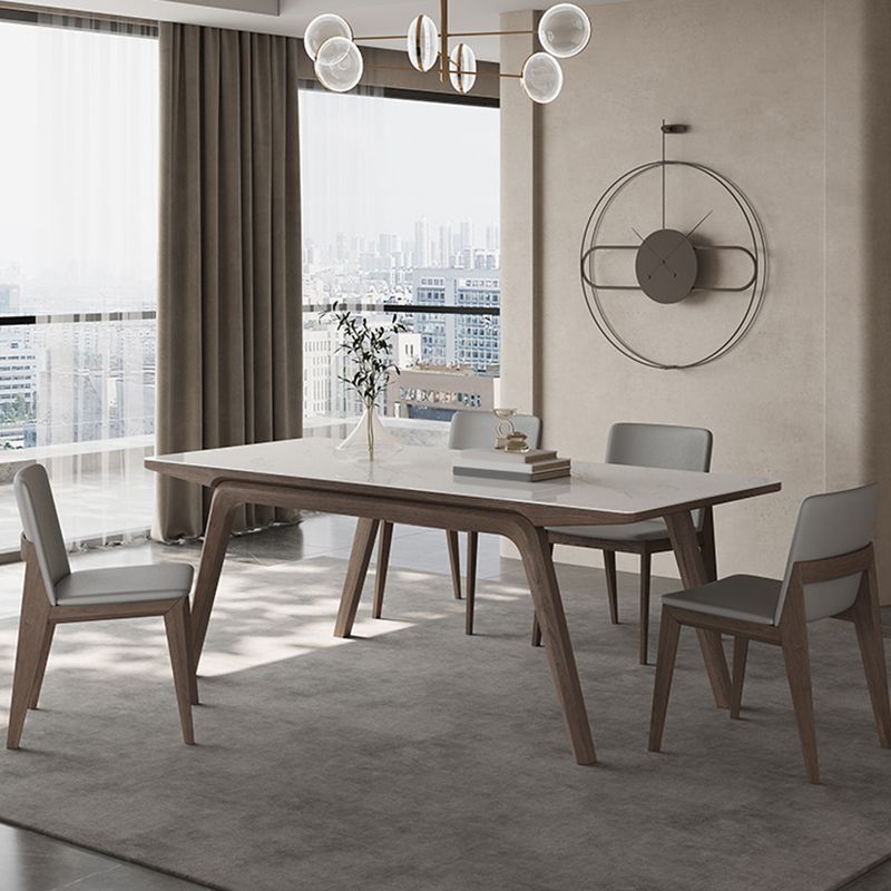 Modern Rectangle Dining Table Sintered Stone Table with Wooden Legs