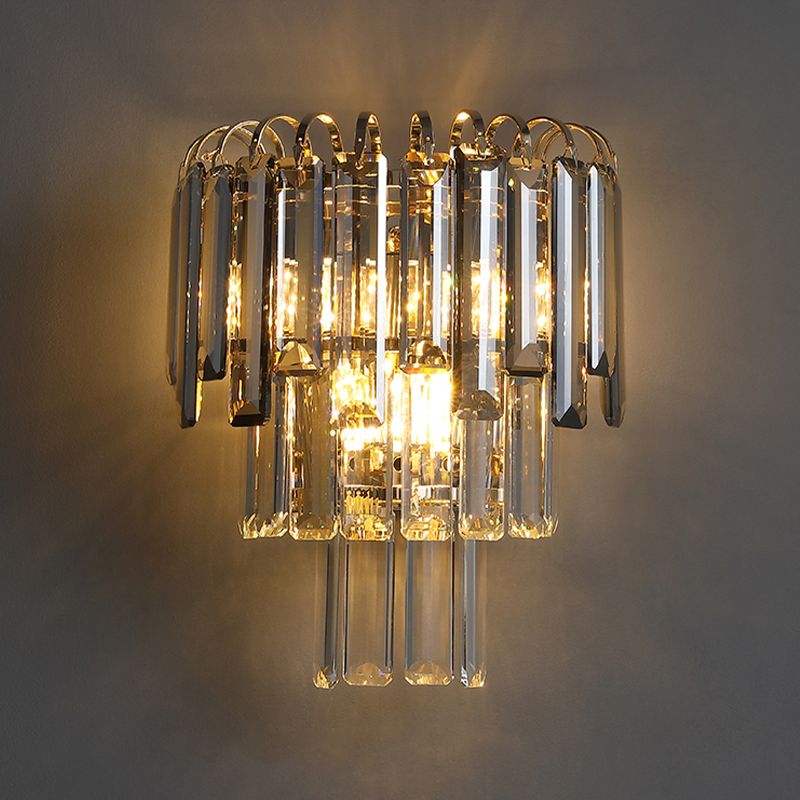 Modern Style Three-Tiered Wall Light Crystal 3 Light Sconces for Bedroom