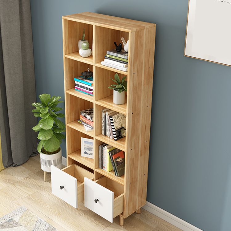 Contemporary Natural Accent Chest with 2 Drawers and Shelves in Pine Wood