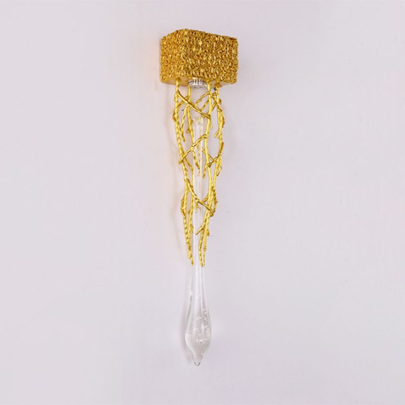 Crystal Droplet Wall Lamp Postmodern 1 Bulb Gold Plated Sconce Lighting for Stairs