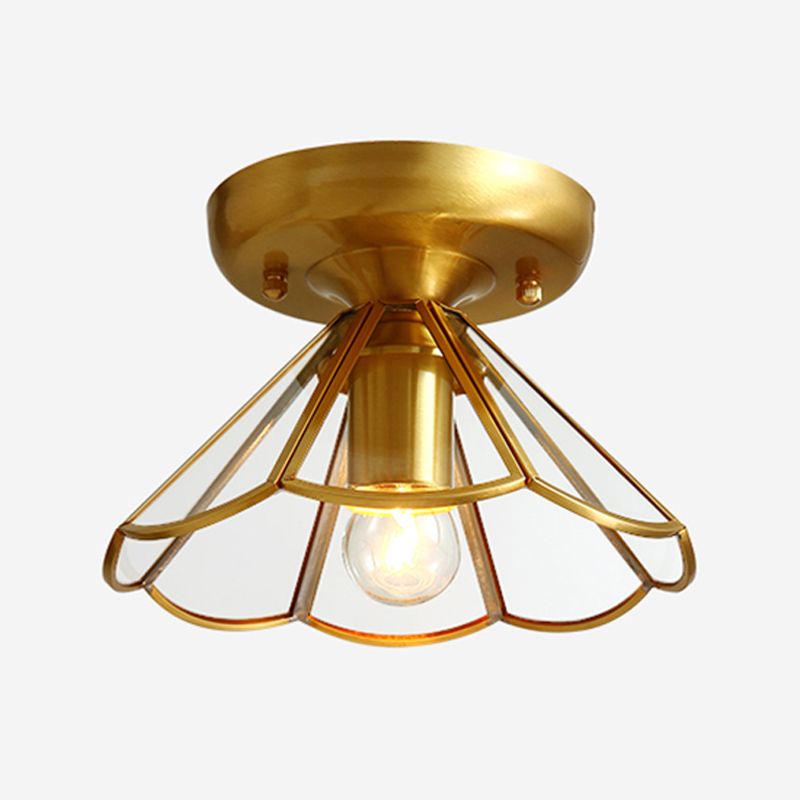 Vintage Shaded Ceiling Mount Light Fixture Glass Ceiling Light Fixture in Brass