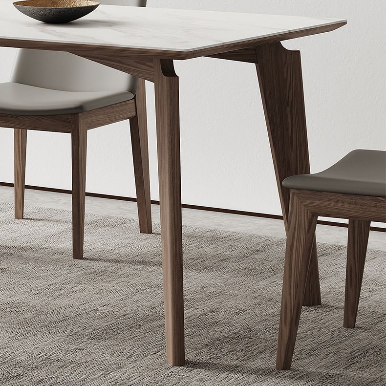 Minimalist Rectangle Sintered Stone Dining Table for 4/ 6with Wooden Base Dining Set for Restaurant