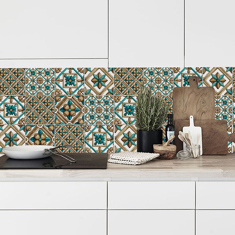 Peel and Stick Lattice Wallpaper Panel in Brown-Green-Yellow Boho Wall Decor for Bath