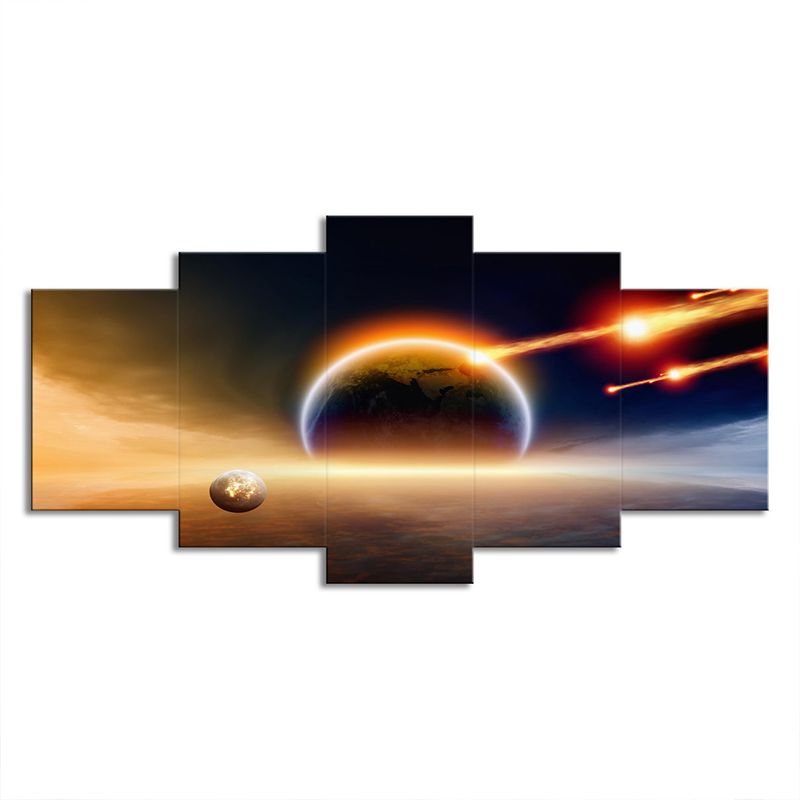 Orange Planet Killer Asteroid Canvas Wall Art Multi-Piece Wall Decor for Sitting Room