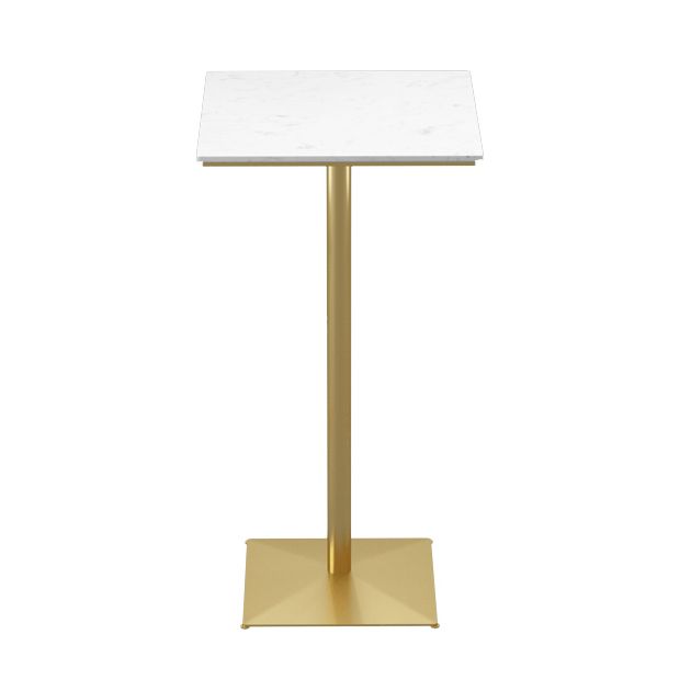 Faux Marble Pub Table Glam White Cocktail Bar Table with Metal Pedestal