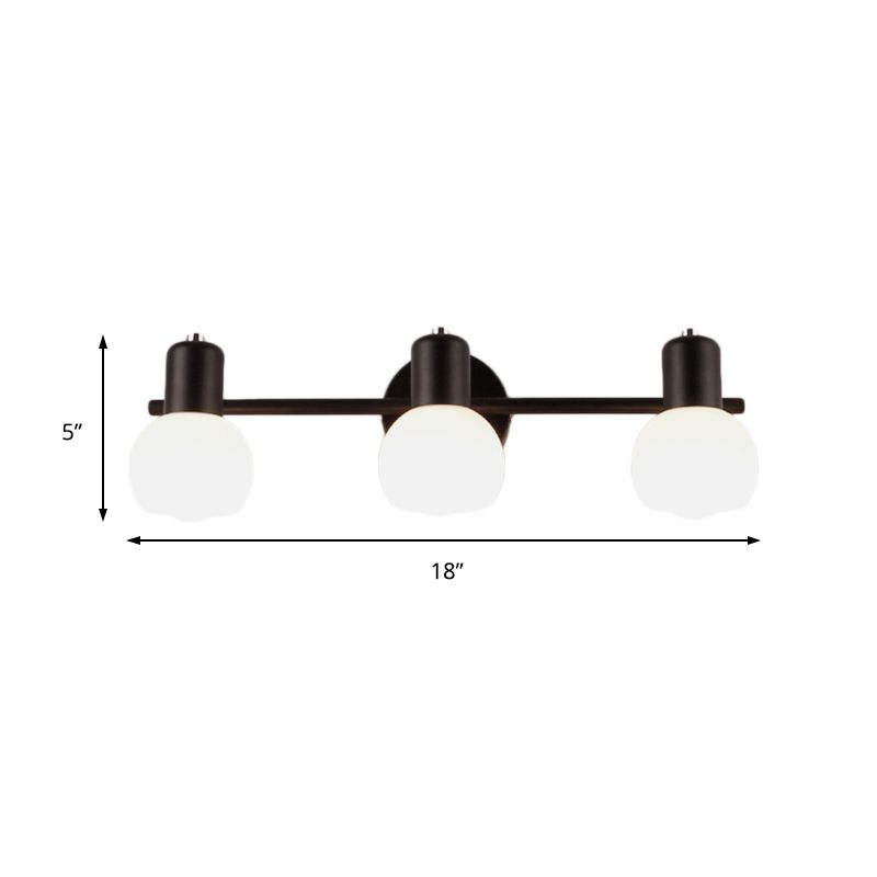 3-Bulb Wall Sconce Lighting with Bubble Shade Opal Glass Modern Bathroom Light Fixture in Black/White