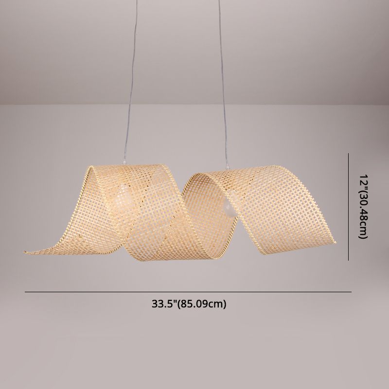 33.5" Width Twist Suspension Pendant Asian Style Bamboo 2-Light Flaxen Hanging Light