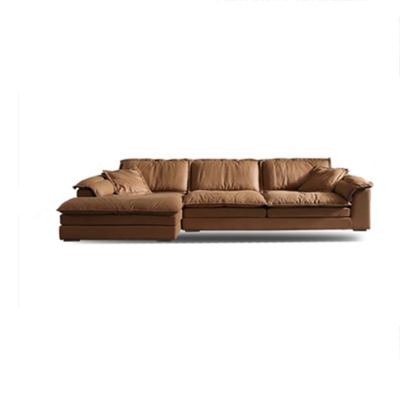 Brown Pillow Top Sofa & Chaise Faux Leather Loose Back Sofa - 30.7" H