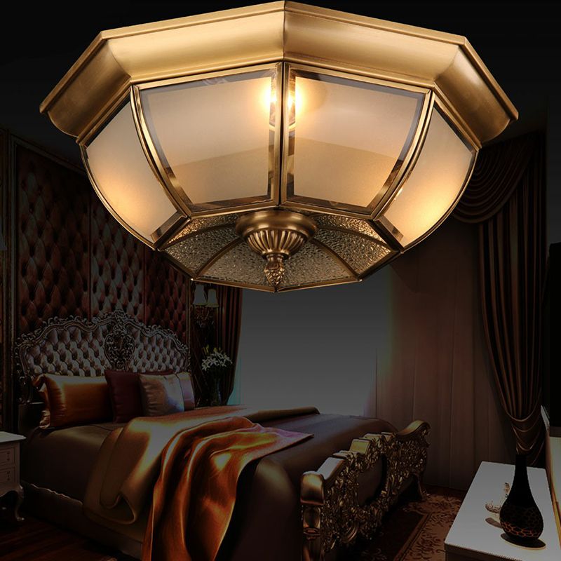 Frosted Glass Brass Flushmount Bowl Shaped Minimalist Ceiling Mounted Light for Dining Room