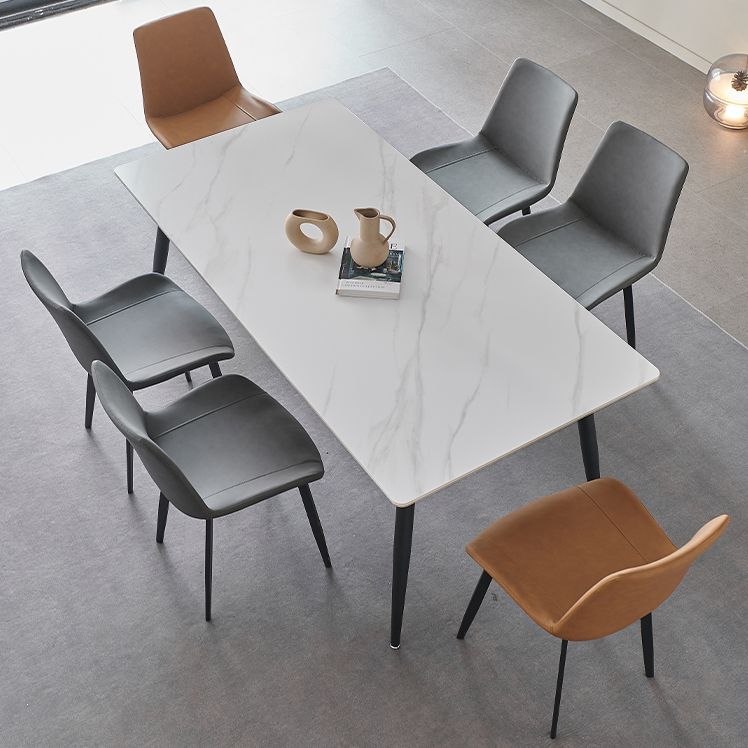 Mesa de comedor de piedra sinterizada, mesa rectangular con base de acero al carbono de 4 patas para el hogar