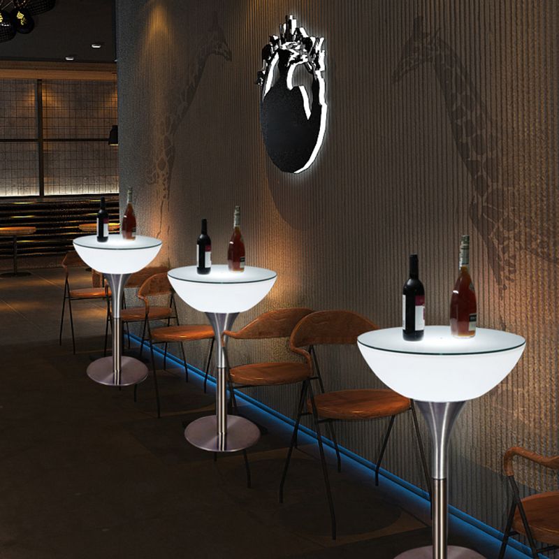 Modern White Plastic Counter Table with Round Table Top Silver Pedestal Table