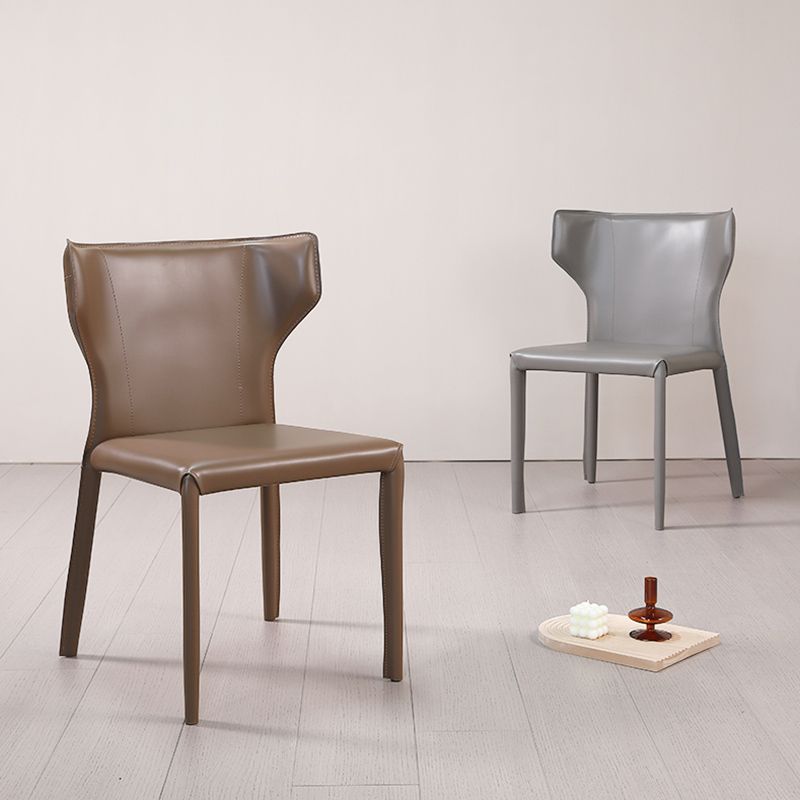 Matte Finish Wingback Side Chair Contemporary Dining Chair with Leather Legs