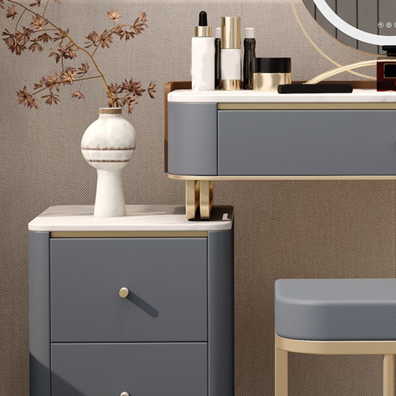 Stone Top Make-up Vanity Luxurious Metal Dressing Table in Grey/White