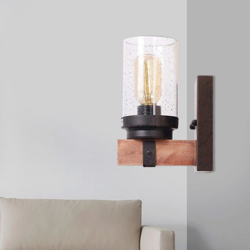 1/2/3 Light Wall Vanity Light with Cylinder Clear Seeded Glass Shade Classic Bathroom Sconce Lighting Fixture in Black