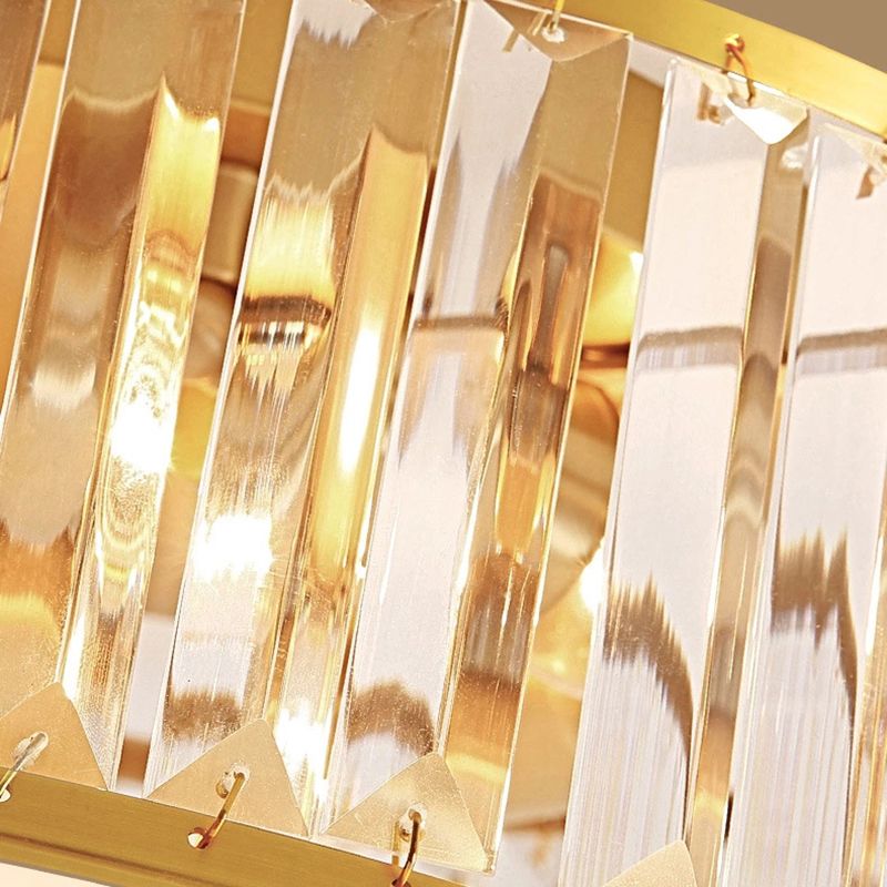 Plafonnier circulaire doré en cuivre de style luxe colonial avec abat-jour en cristal