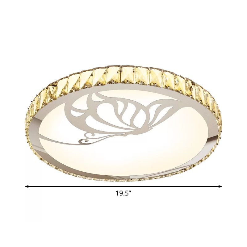 Crystal Round Ceiling Fixture Modernist LED White Flush Light in Warm/White Light with Butterfly/Petal Pattern