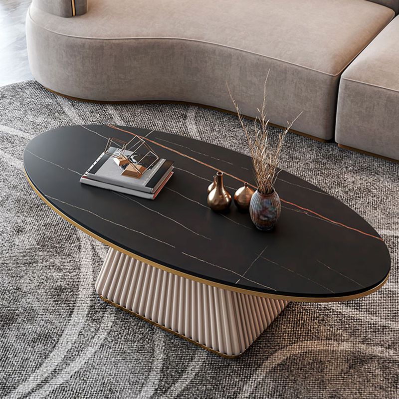 Modern Style Oval Slate Table with Metal Square Base Coffee Table