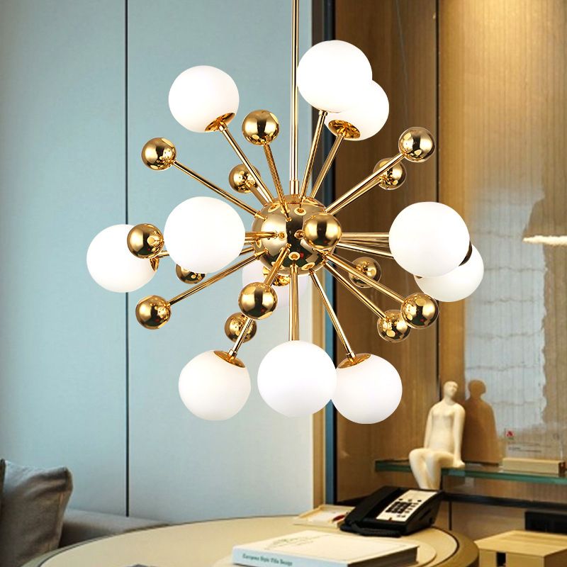 Luce a sospensione in oro in vetro in lampadario di ferro elettroplato moderno in stile lusso per sala da pranzo