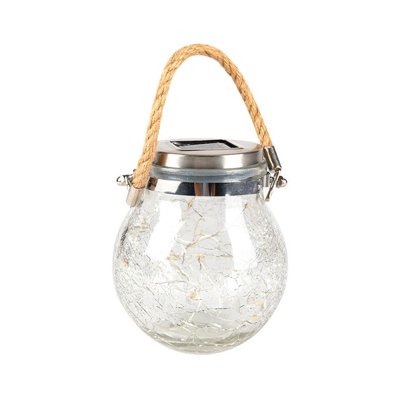 Wishing Jar Backyard Solar Suspension Lighting Clear Crackle Glass Artistic LED Pendant Light, 1 Pc
