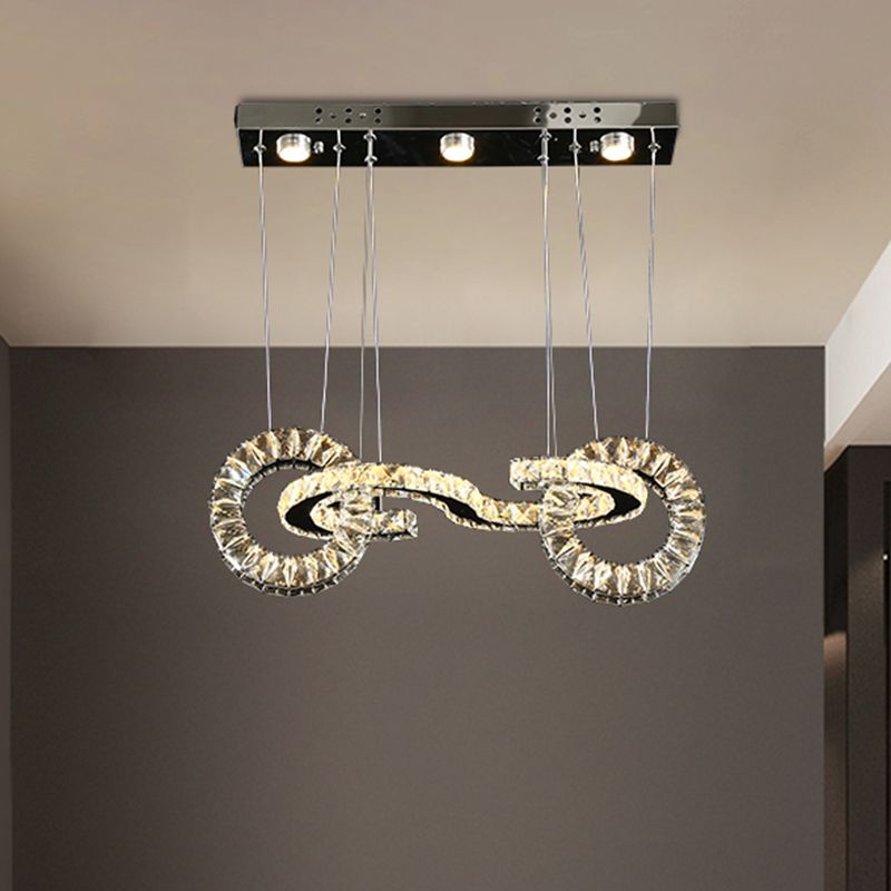 Beveled Crystal Ring LED Multi Pendant Contemporary Restaurant Ceiling Suspension Lamp in Chrome