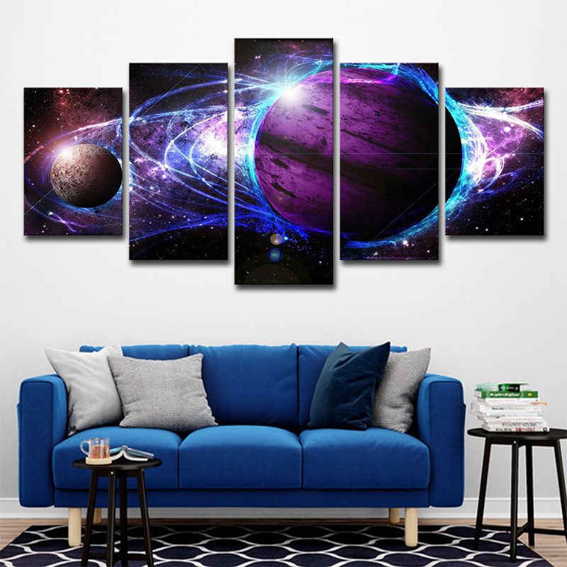 Purple Cosmos Planets Canvas Multi-Piece Fictional House Interior Wall Art