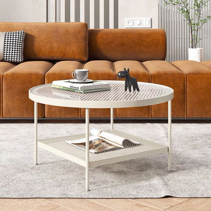 Glass Round Contemporary Coffee Table 4 Legs Coffee Table with Storage