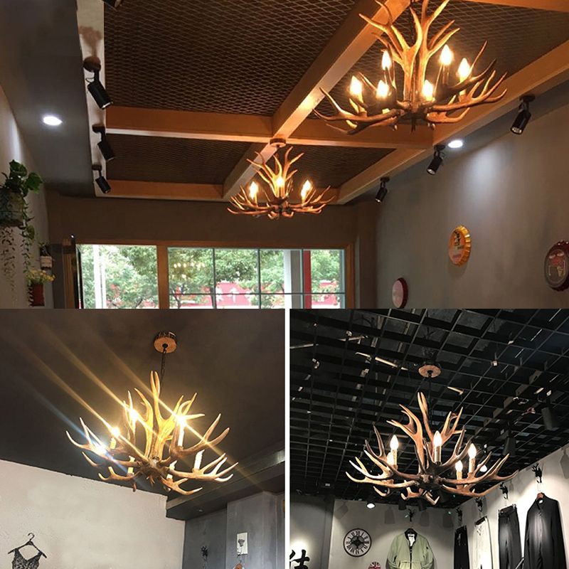 Candelabra Chandelier Pendant Light Traditional Distressed Wood Resin Suspension Pendant Light