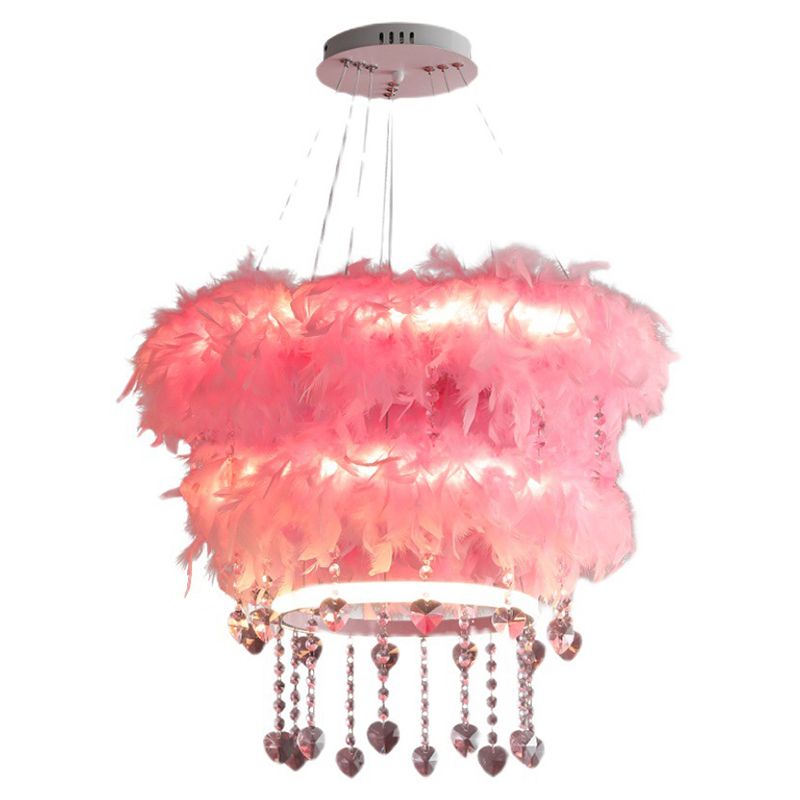 Tapered Feather Chandelier Pendant Nordic LED Hanging Light Fixture with Crystal Decor for Dining Room