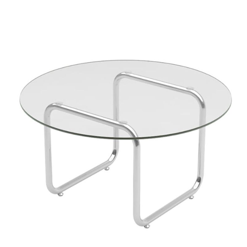 Round Clear Glass Cocktail Table Modern Steel Sled Coffee Table