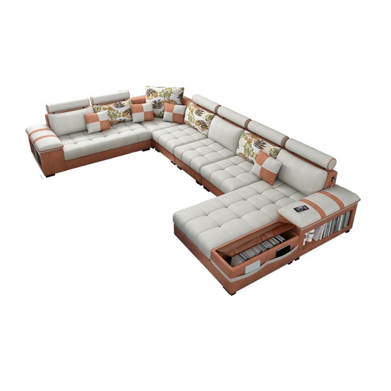 Contemporary Cotton Blend and Faux Leather Furniture Sectionals