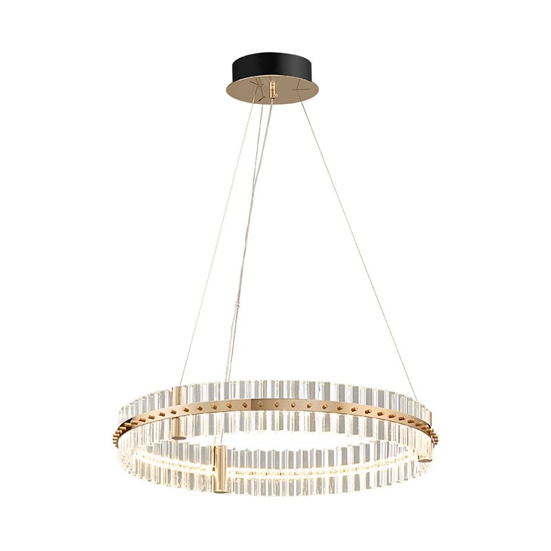 Minimalist Circular Clear Crystal Chandelier Lamp LED Golden Bedroom Pendant Light Kit