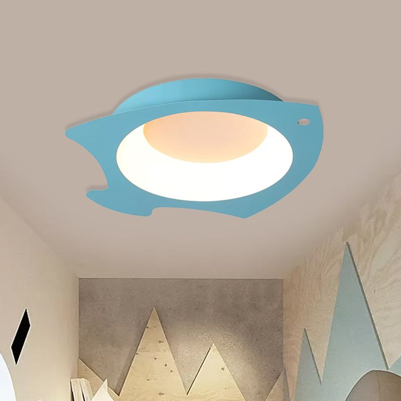 Blue Fish Flush Mount Lamp Cartoon LED Acrylic Ceiling Light Fixture in Warm/White Light for Kids Bedroom