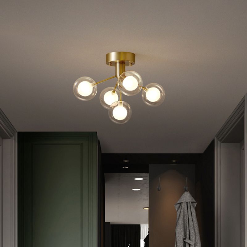 Lámpara molecular semi empotrada modernista de doble vidrio, 5 luces, cerca del techo, para pasillo