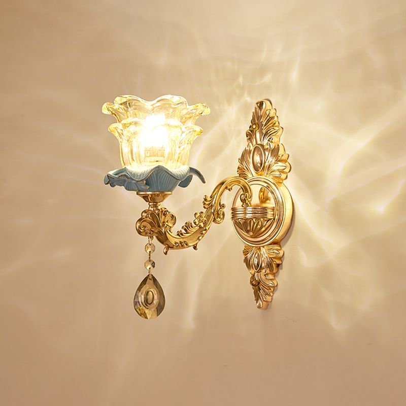 Bloem schaduw woonkamer muur licht klassiek gesneden glazen gouden wandverlichting armatuur
