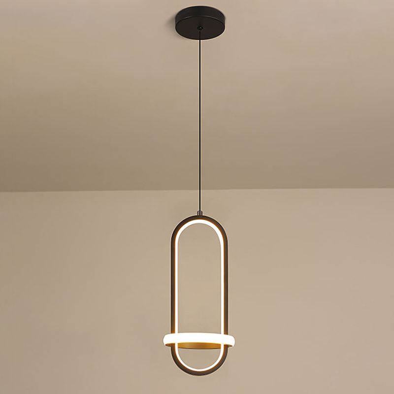 Black Geometrical Hanging Light Fixture Simple LED Metal Hanging Pendant Light for Bedroom