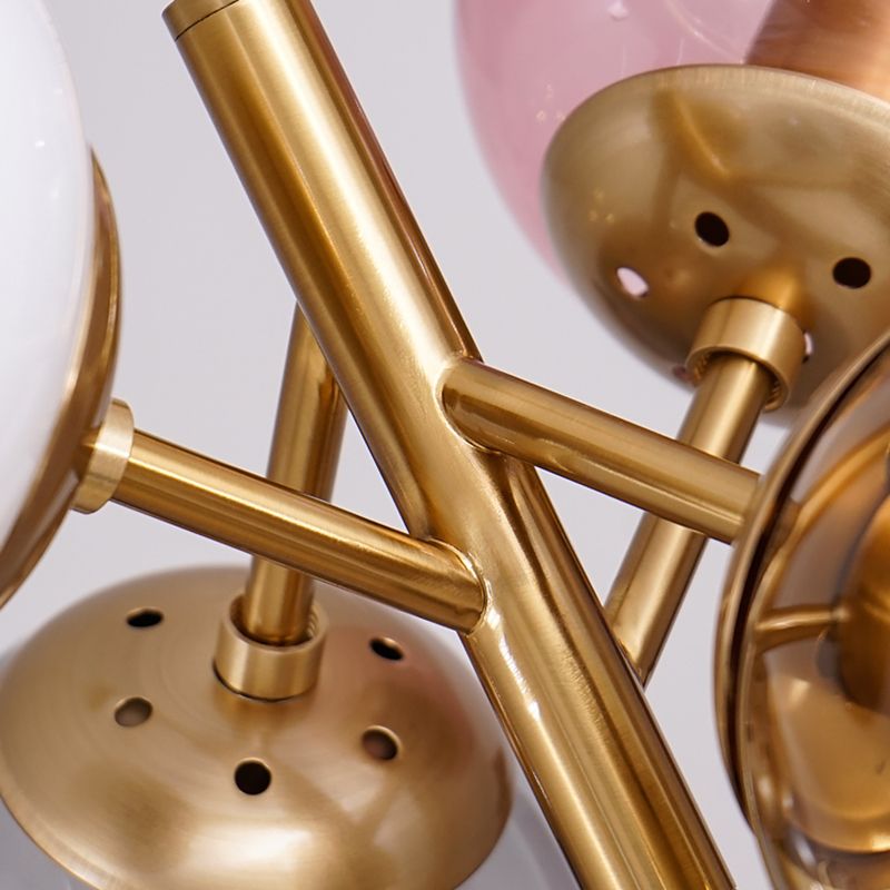 Éclairage pendentif rond en laiton Verre colorée traditionnelle 4 lumières Chandelier de salon avec conception Spoutnik