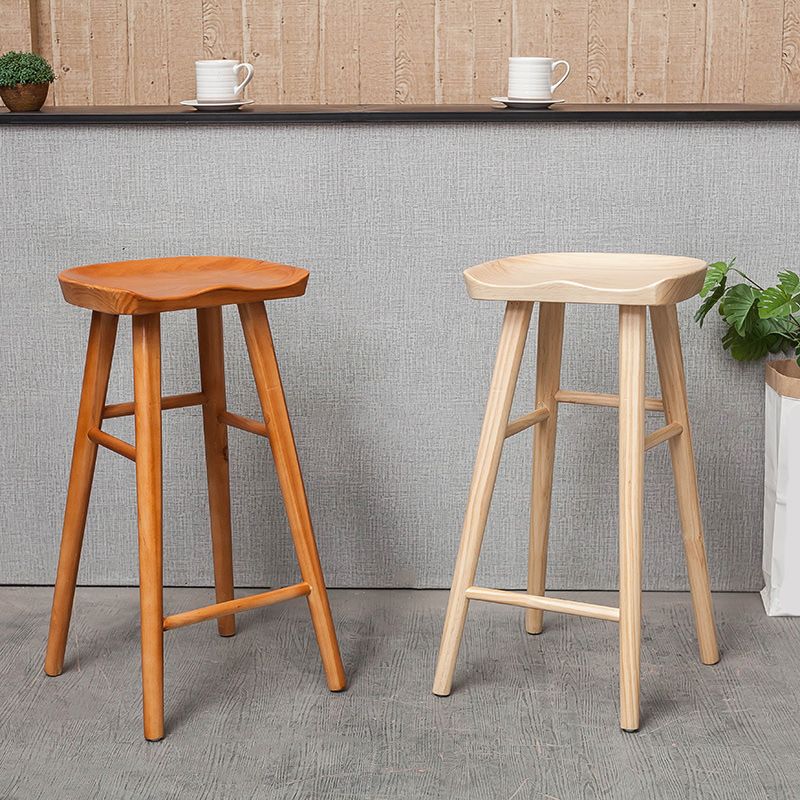 Solid Wood Indoor Counter Chair Saddle Seat Backless Counter Bar Stool